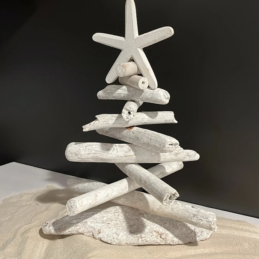 🆕 Coastal Driftwood Tree with Wood Star and Mini Ornaments Beach Tropical